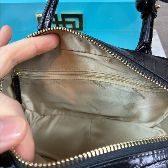 Brahmin Mara Black Attenborough Velvet & Croc Embossed Pearl & Bead Embellished - Picture 7 of 10